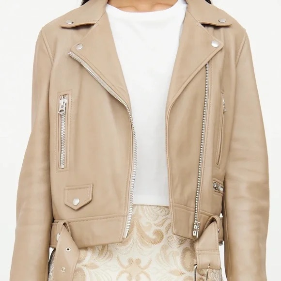 Like New Acne Mock Beige Leather Jacket Size 34 Xs $1690